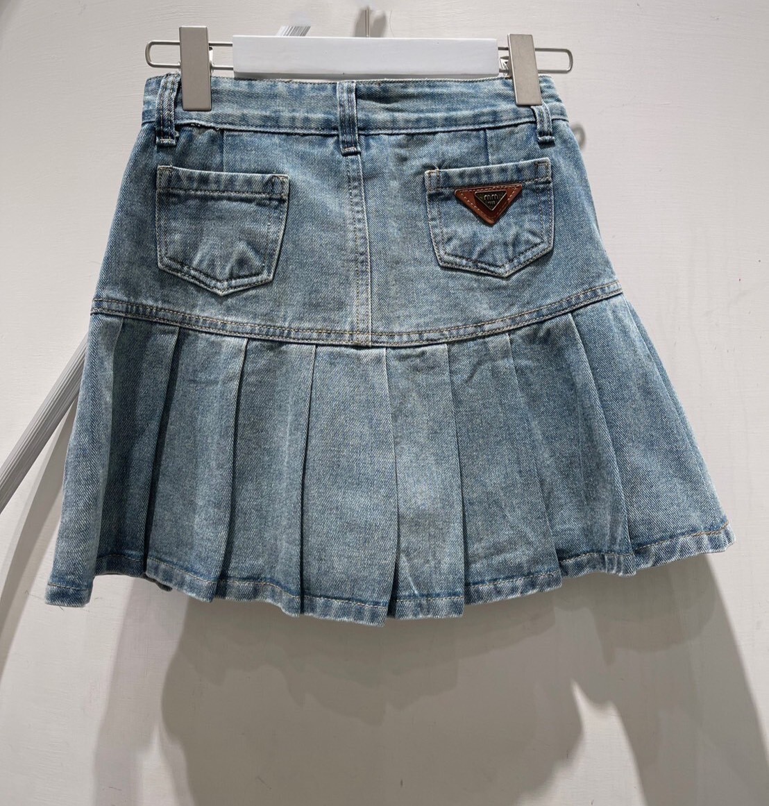 復古刷色百褶牛仔短裙 6006