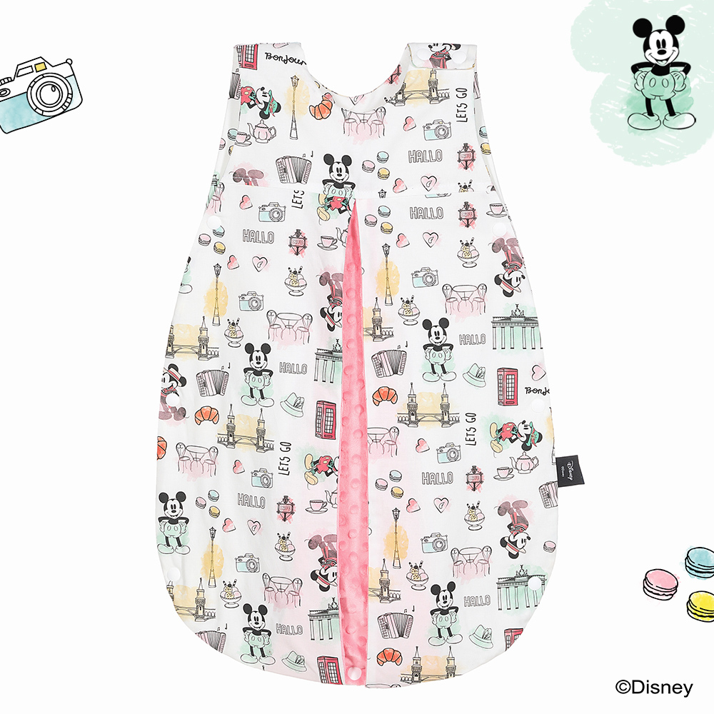 La Millou波蘭 豆豆防踢被/防踢背心分腿扣(70cm)｜米奇系列_嚮旅行篇｜夢幻珊瑚粉