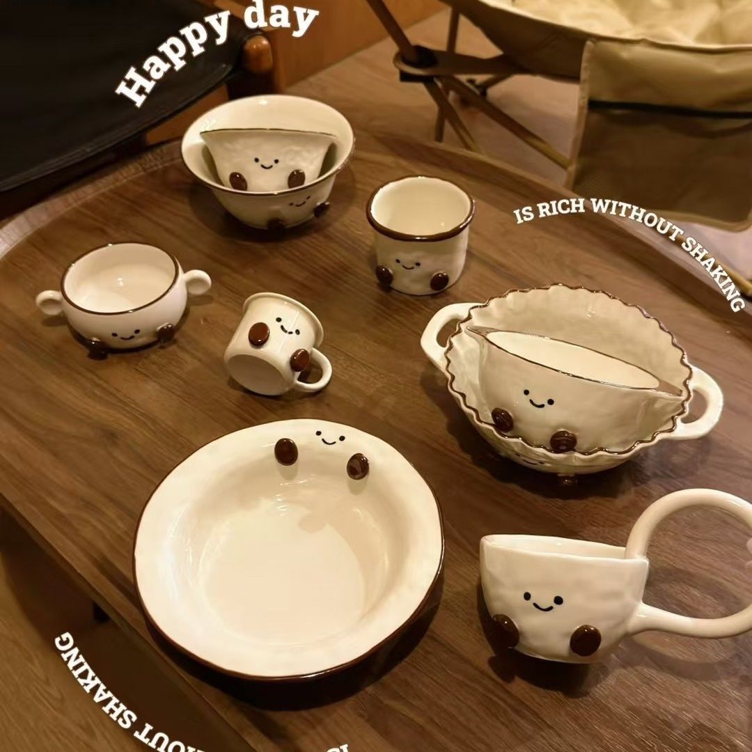 《6028》可愛可可豆手繪陶瓷碗盤