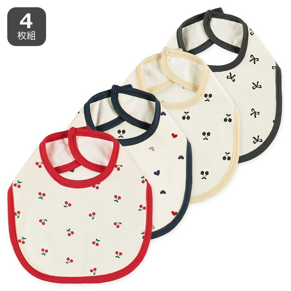 【Nishimatsuya】4-Pack Waterproof Baby U-Shaped Bibs (Heart, Cherry, Bow)