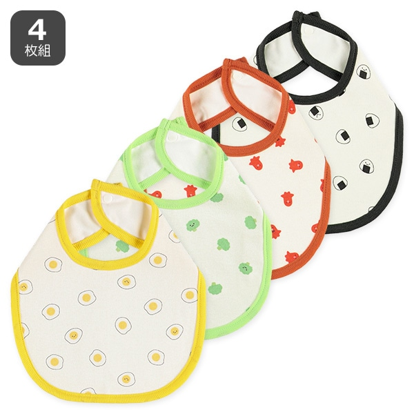 【Nishimatsuya】Baby Bibs 4-Pack - Playful Dinosaurs Onigiri & Egg