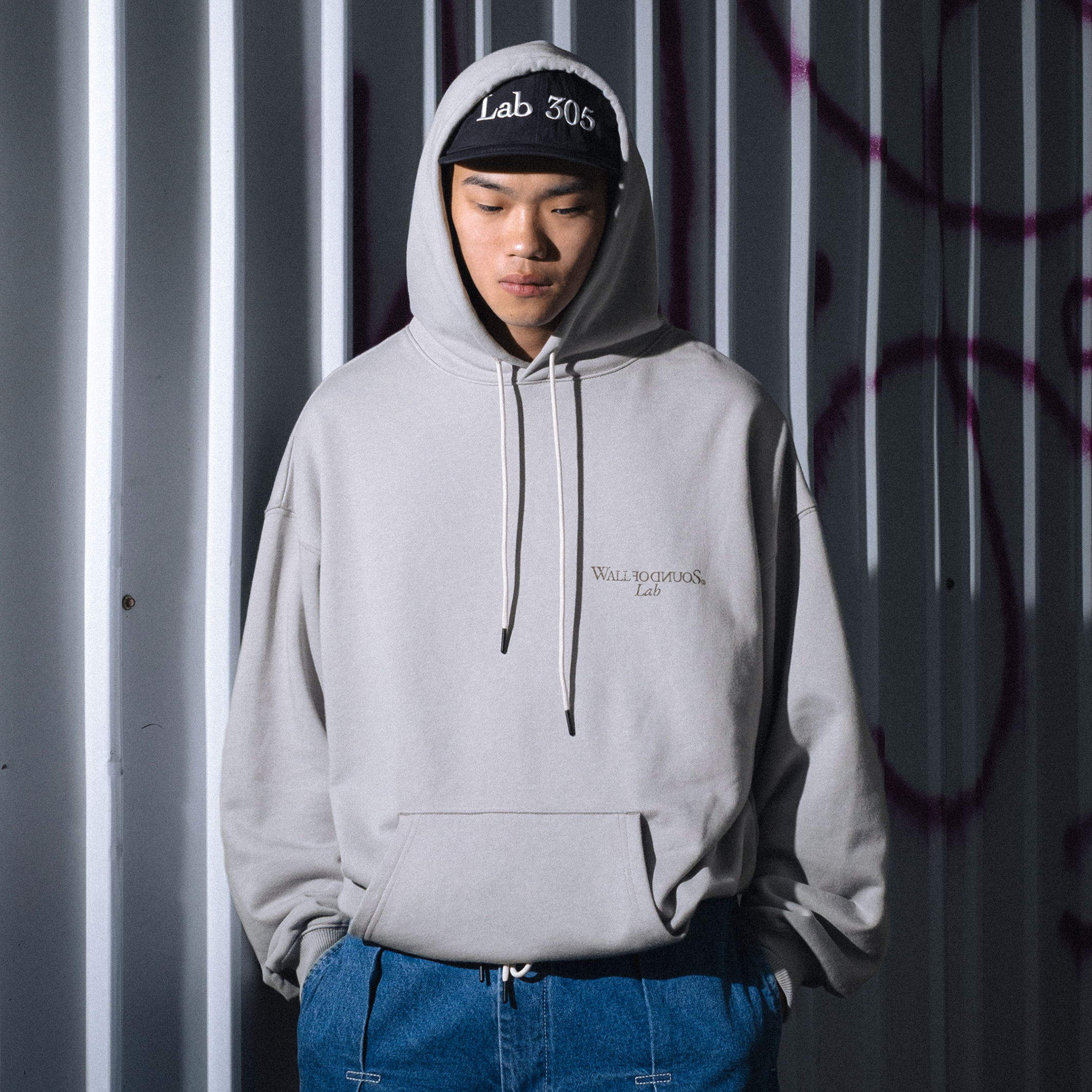 Wall of Sound - 3:40/“VELOURIA” WS-LAB Logo Hoodie - Light Grey