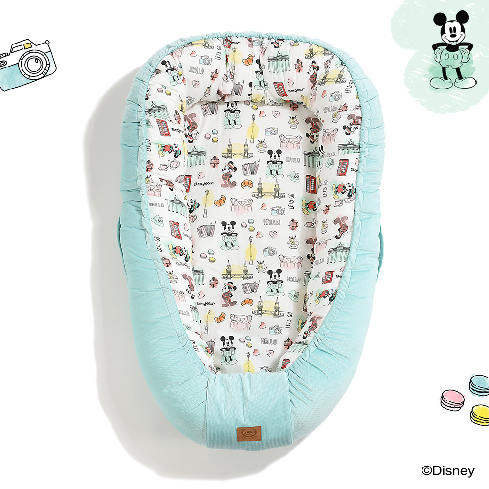 La Millou波蘭 Velvet頂級棉柔嬰兒睡窩(鋪棉版)｜米奇系列_嚮旅行篇｜舒柔粉綠