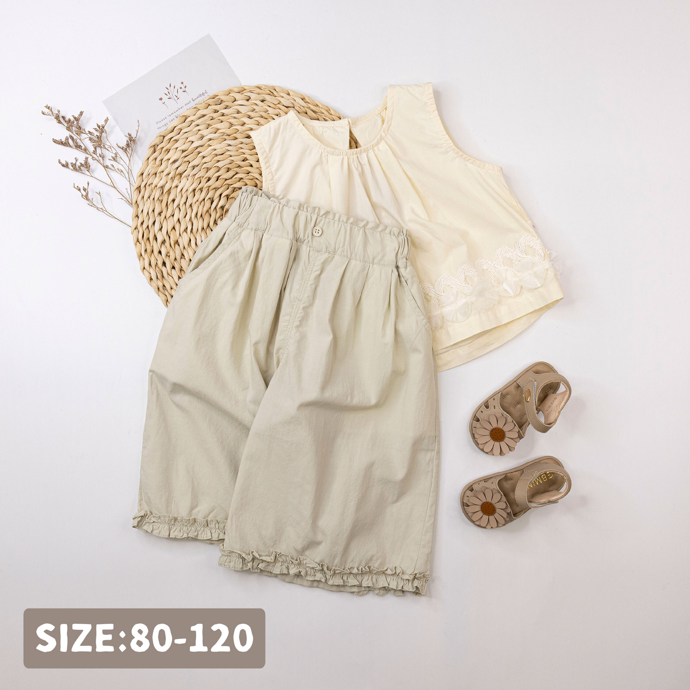 【H50572】質感荷葉邊拼接休閒褲