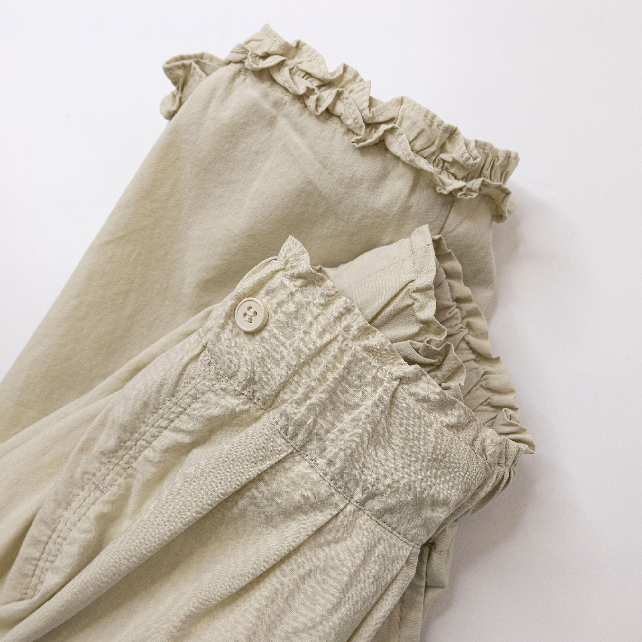 【H50572】質感荷葉邊拼接休閒褲