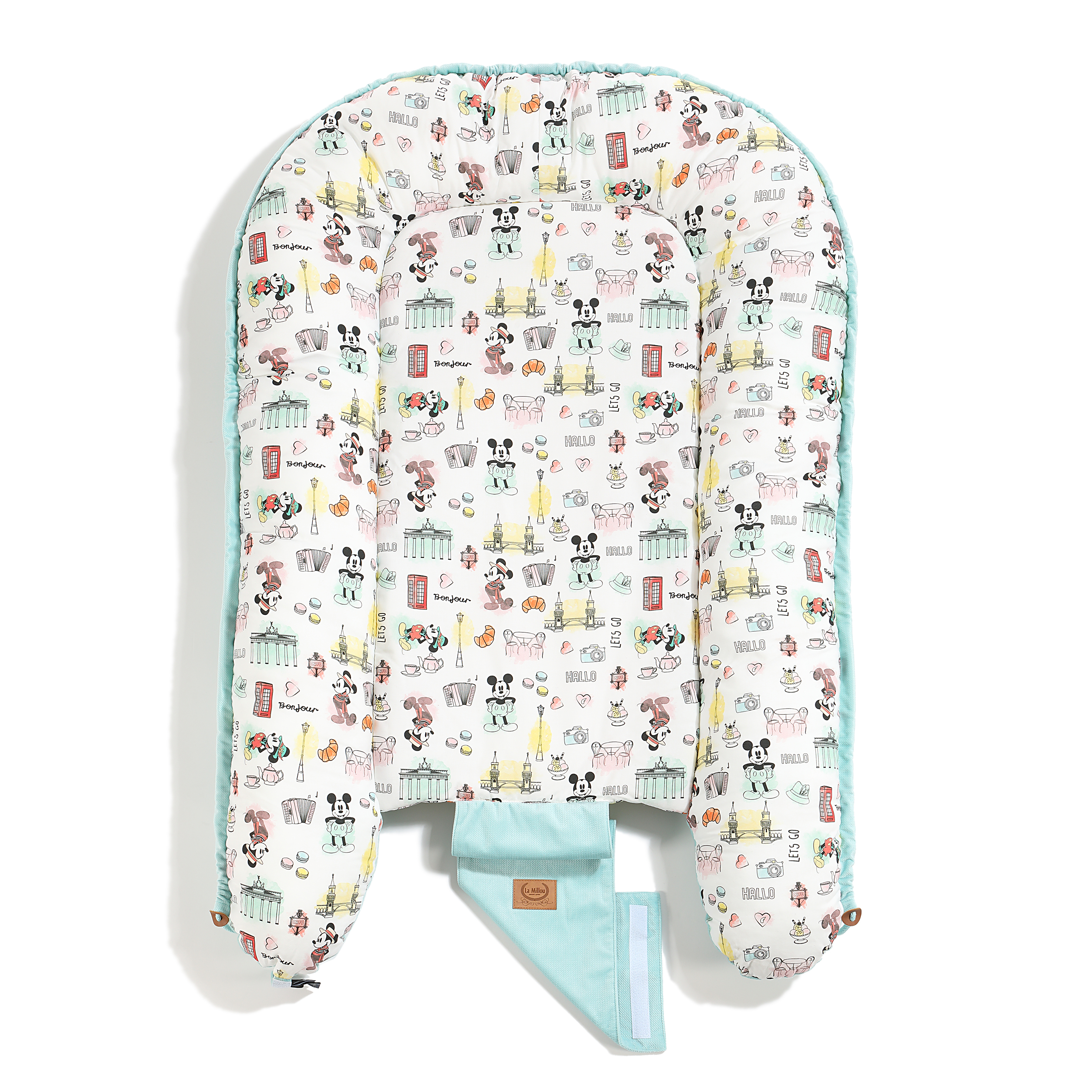 La Millou波蘭 Velvet頂級棉柔嬰兒睡窩(鋪棉版)｜米奇系列_嚮旅行篇｜舒柔粉綠