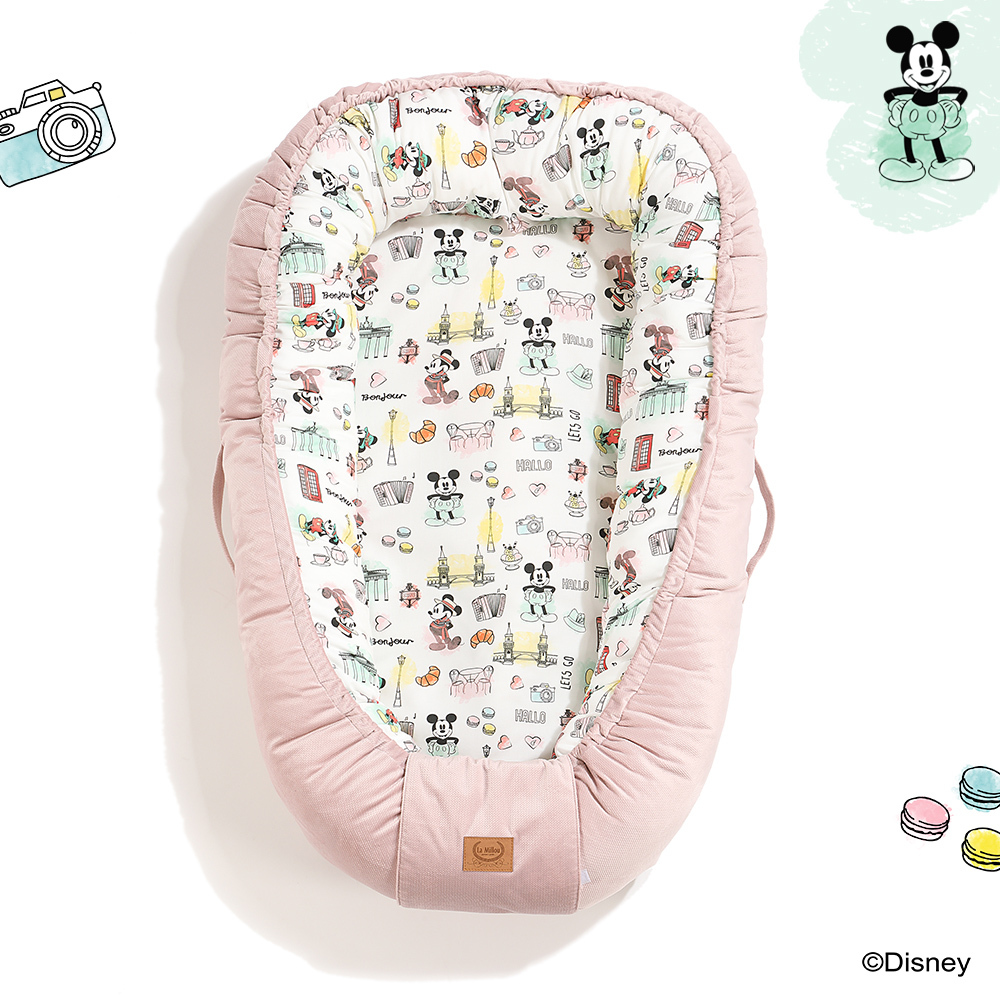 La Millou波蘭 Velvet頂級棉柔嬰兒睡窩(鋪棉版)｜米奇系列_嚮旅行篇｜舒柔燻粉