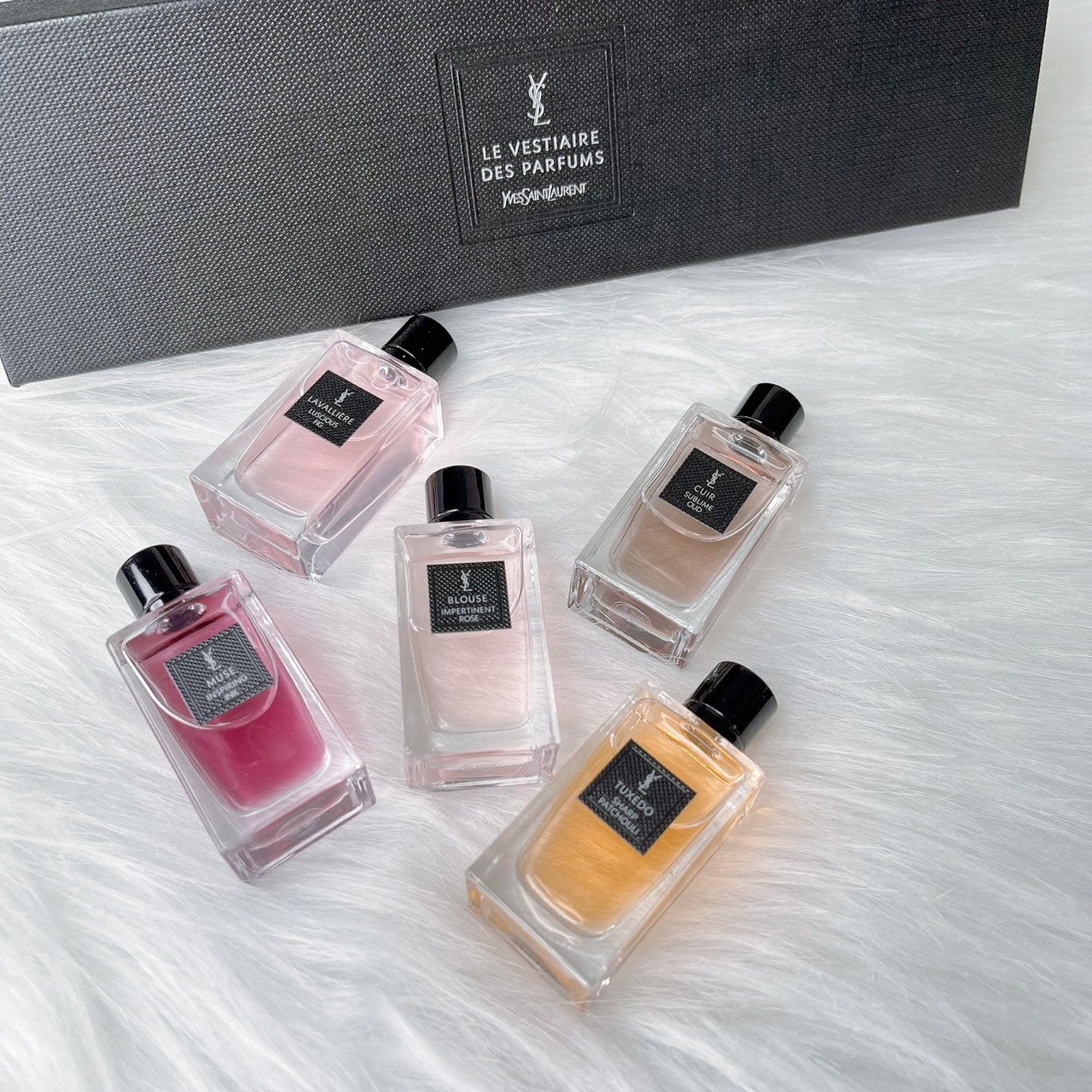 YSL時尚訂製小香禮盒 7.5ml X5入組 (繆斯MUSE/煙管褲裝TUXEDO/透膚襯衫BLOUSE/絲緞領結LAVALLERE/黑色皮衣CUIR)