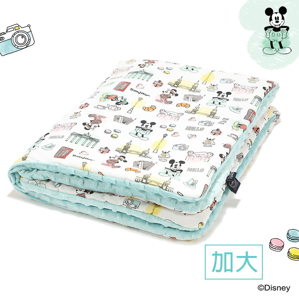 La Millou波蘭 暖膚豆豆毯加大｜米奇系列_嚮旅行篇｜粉嫩薄荷綠