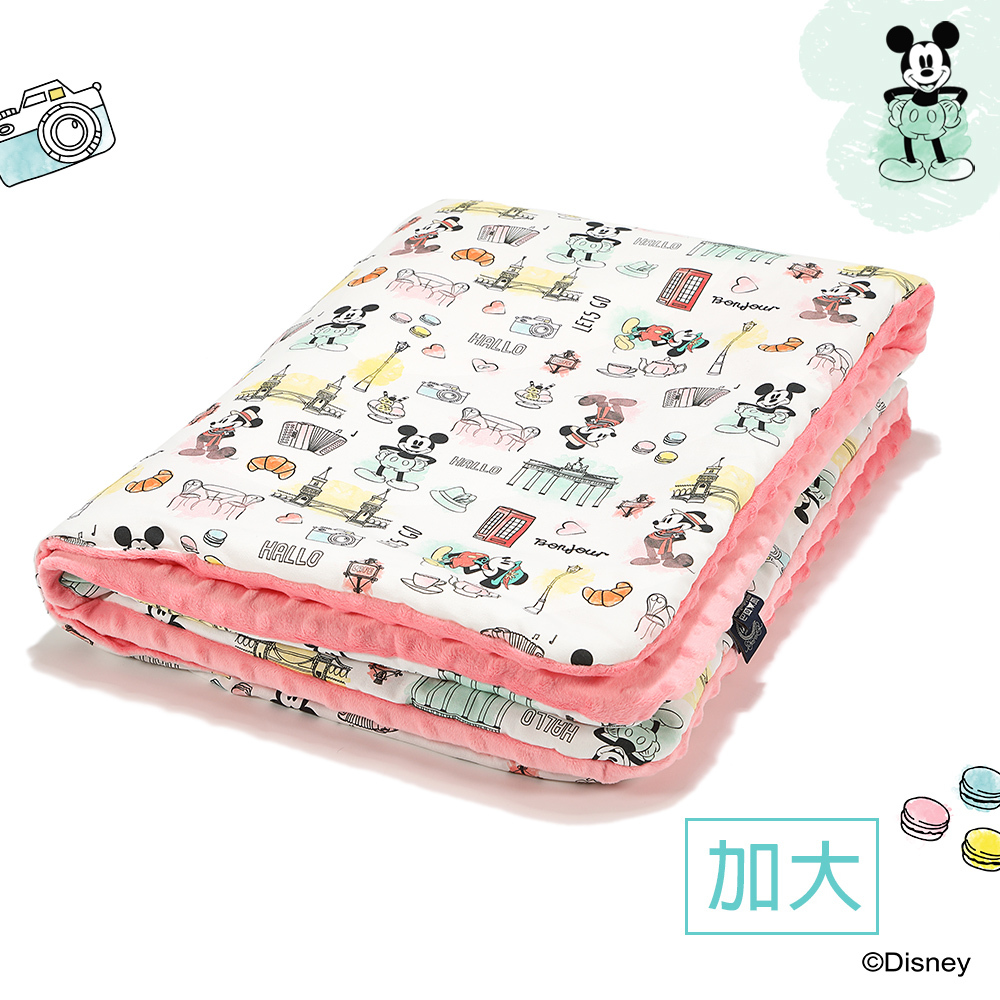 La Millou波蘭 暖膚豆豆毯加大｜米奇系列_嚮旅行篇｜夢幻珊瑚粉