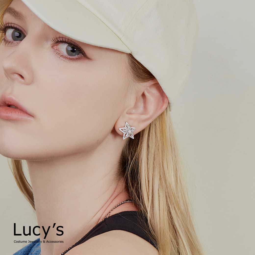 晶鑽五角星 夾式耳環 (123690)