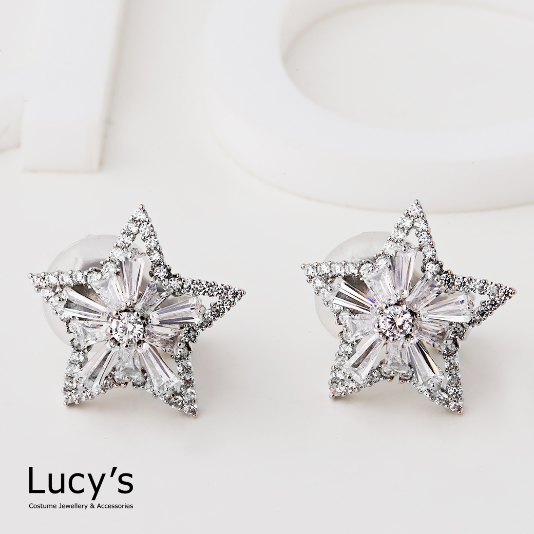 晶鑽五角星 夾式耳環 (123690)