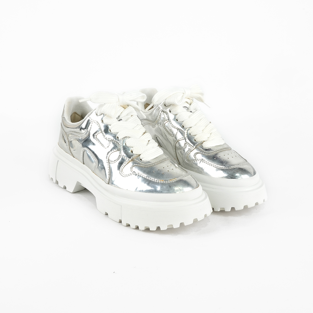 【HOGAN】漆亮面厚底休閒鞋(銀色)