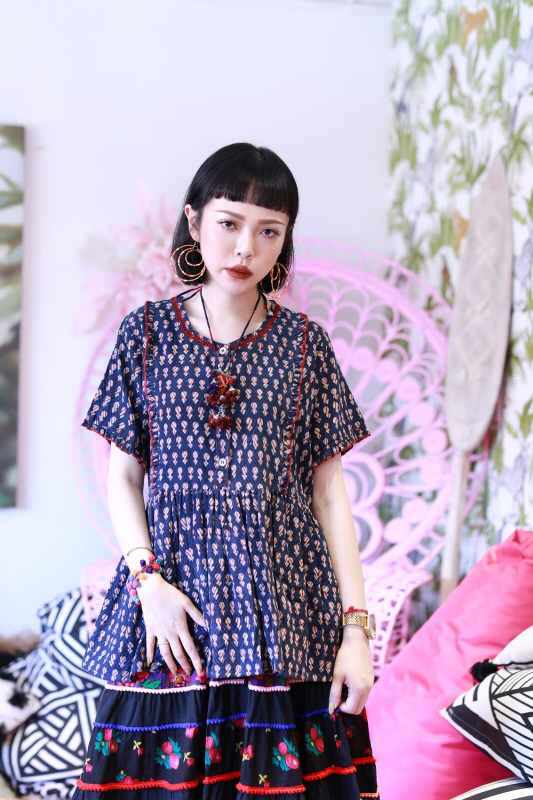 Macrame 連身裙 -M2604BP  (藍色 / 栗色 / 紅色）