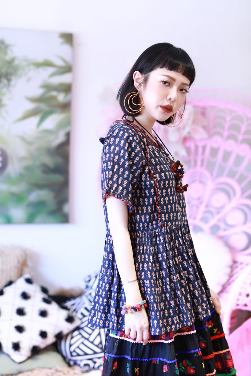 Macrame 連身裙 -M2604BP  (藍色 / 栗色 / 紅色）