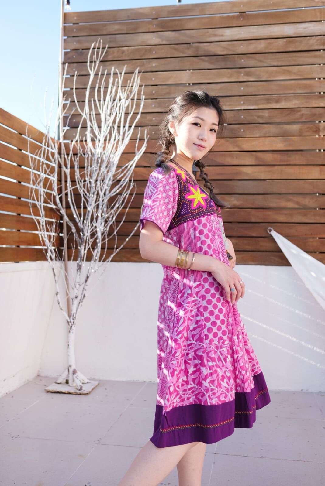 Macrame 連身裙 - M0516C (粉色 / 黃色)