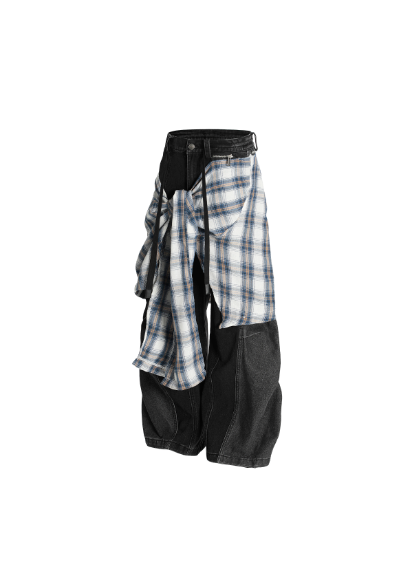 - SIMPLEACTION - 可拆卸格紋牛仔彎刀褲