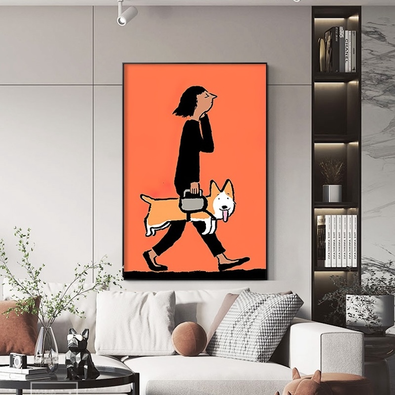 《06112》提著柯基行走裝飾畫