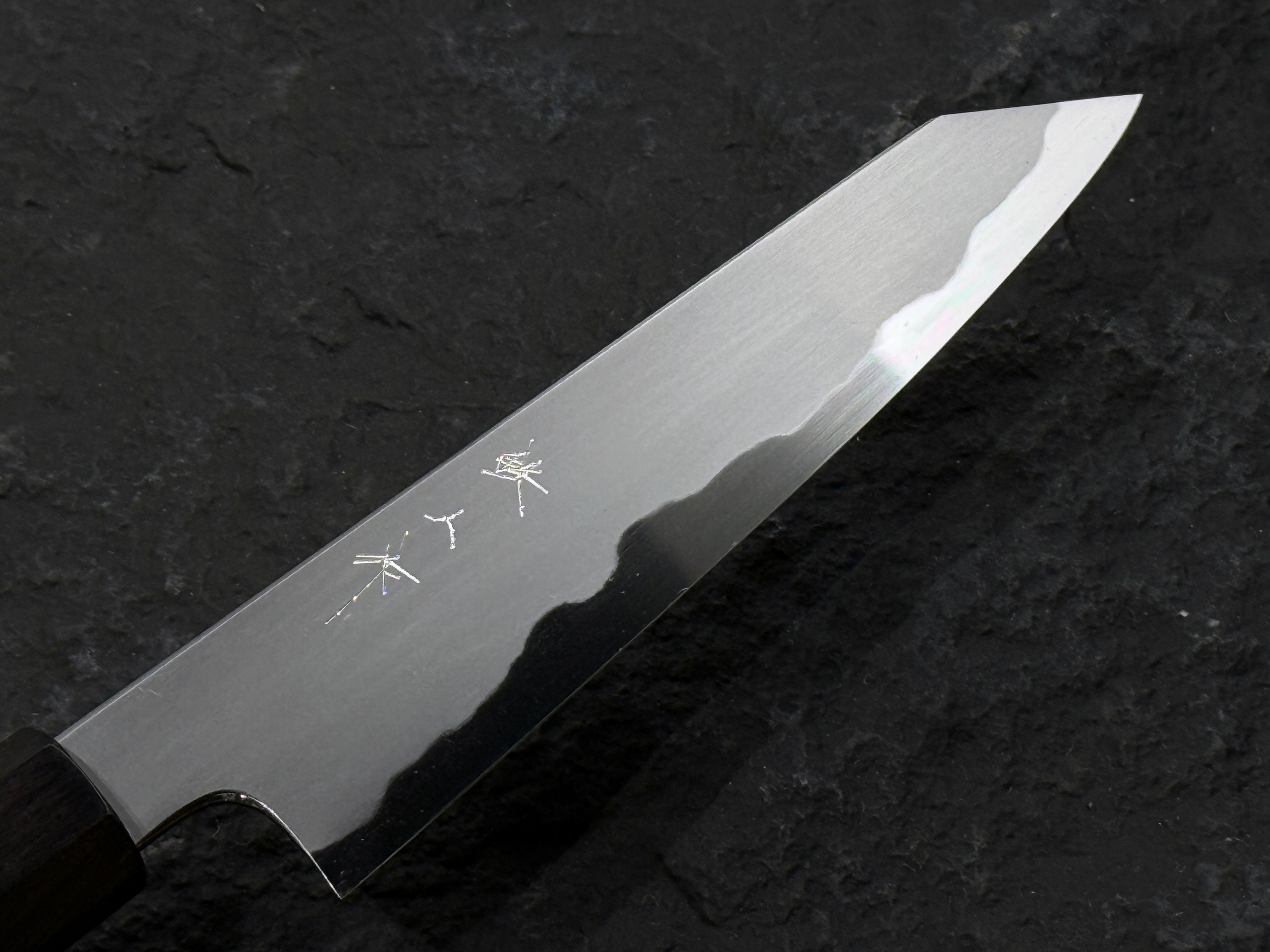 鉄人作 鍛造 青二鋼 総霞仕上 切付小刀 黑檀柄