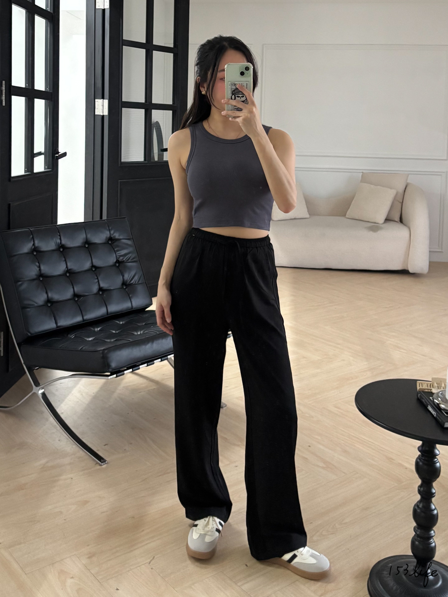 |現+預|夏季薄款抽繩直筒休閒寬褲(九分/長款)(卡杏/黑)(XXS-L)