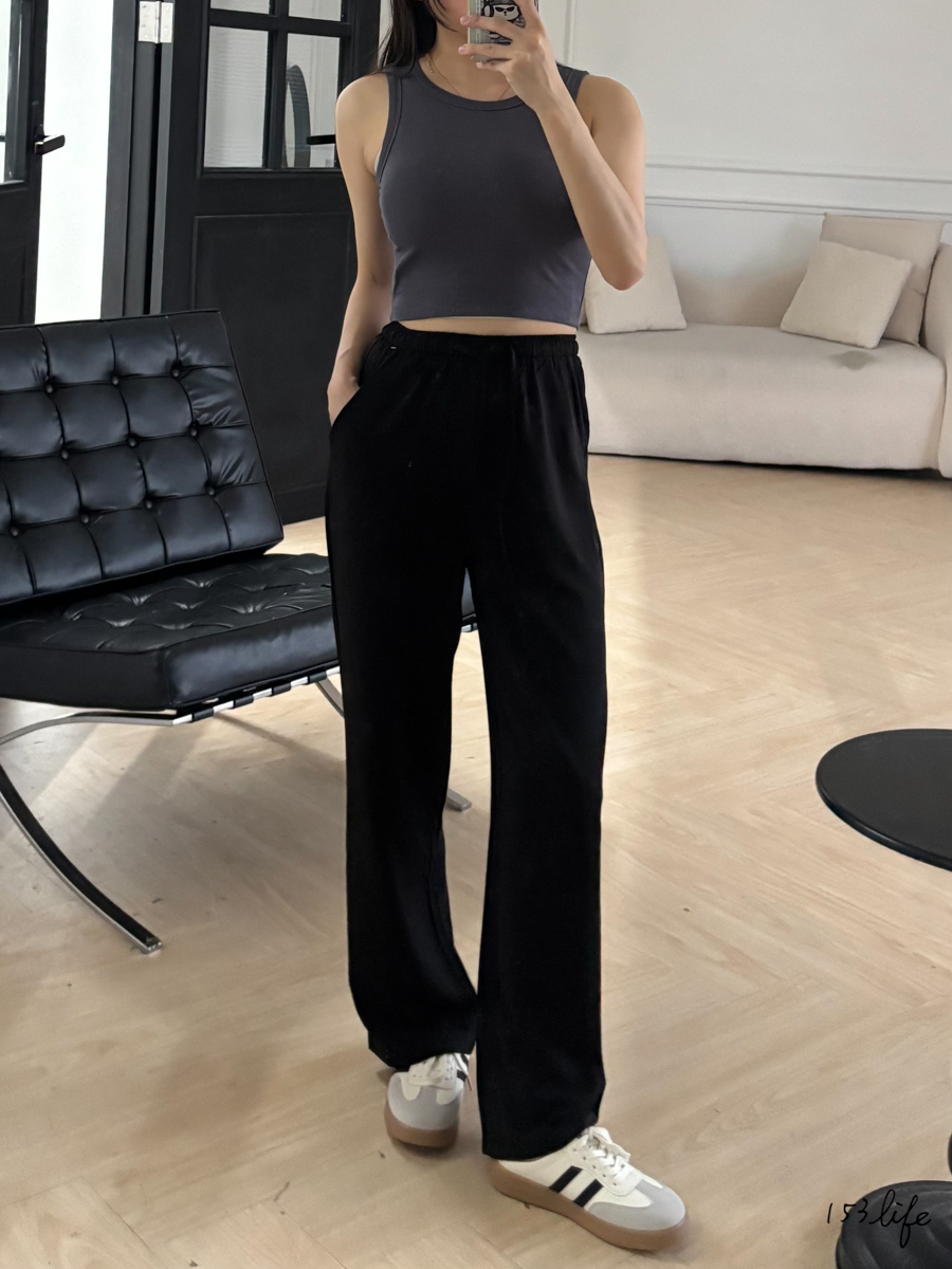 |現+預|夏季薄款抽繩直筒休閒寬褲(九分/長款)(卡杏/黑)(XXS-L)