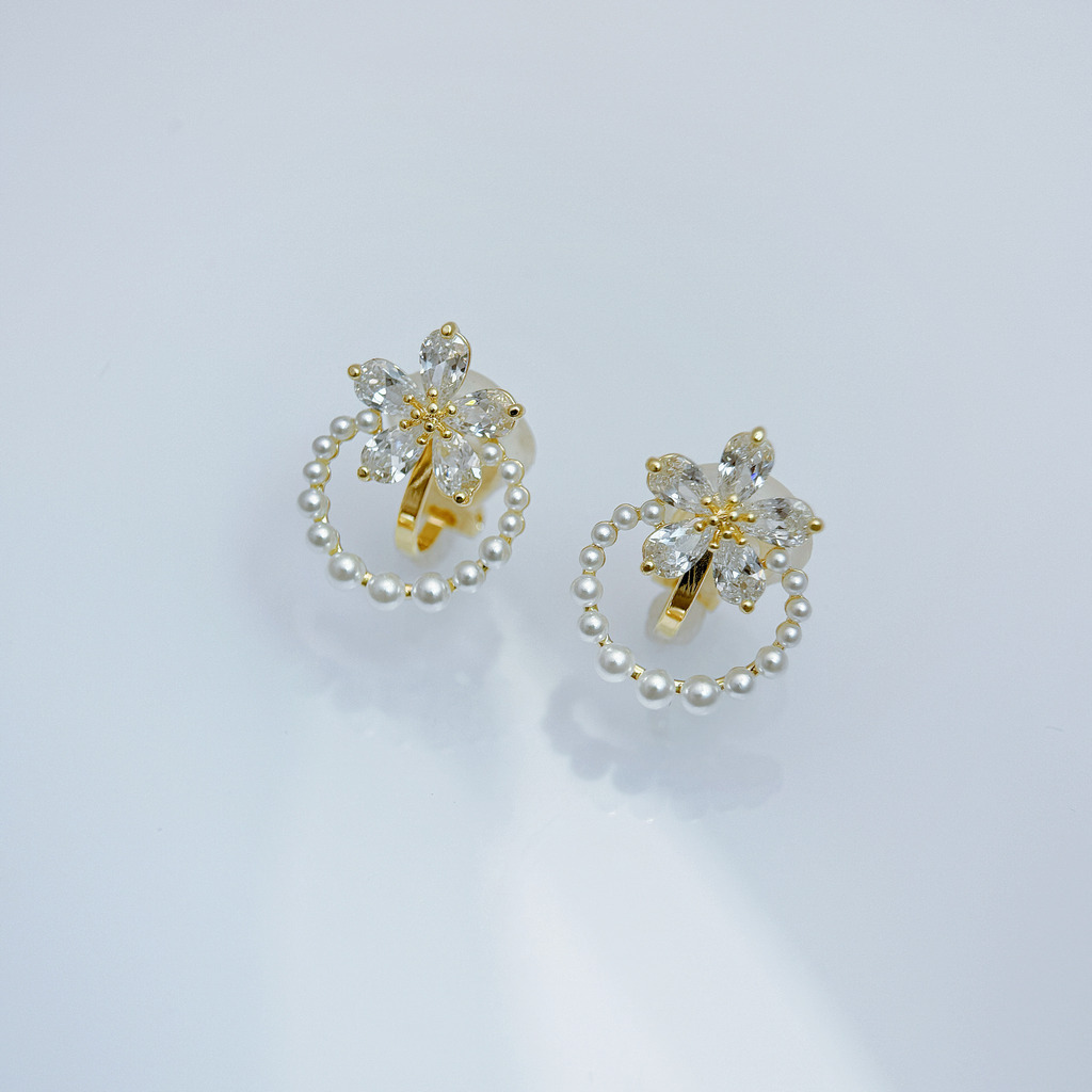 珍珠圈圈櫻花耳夾