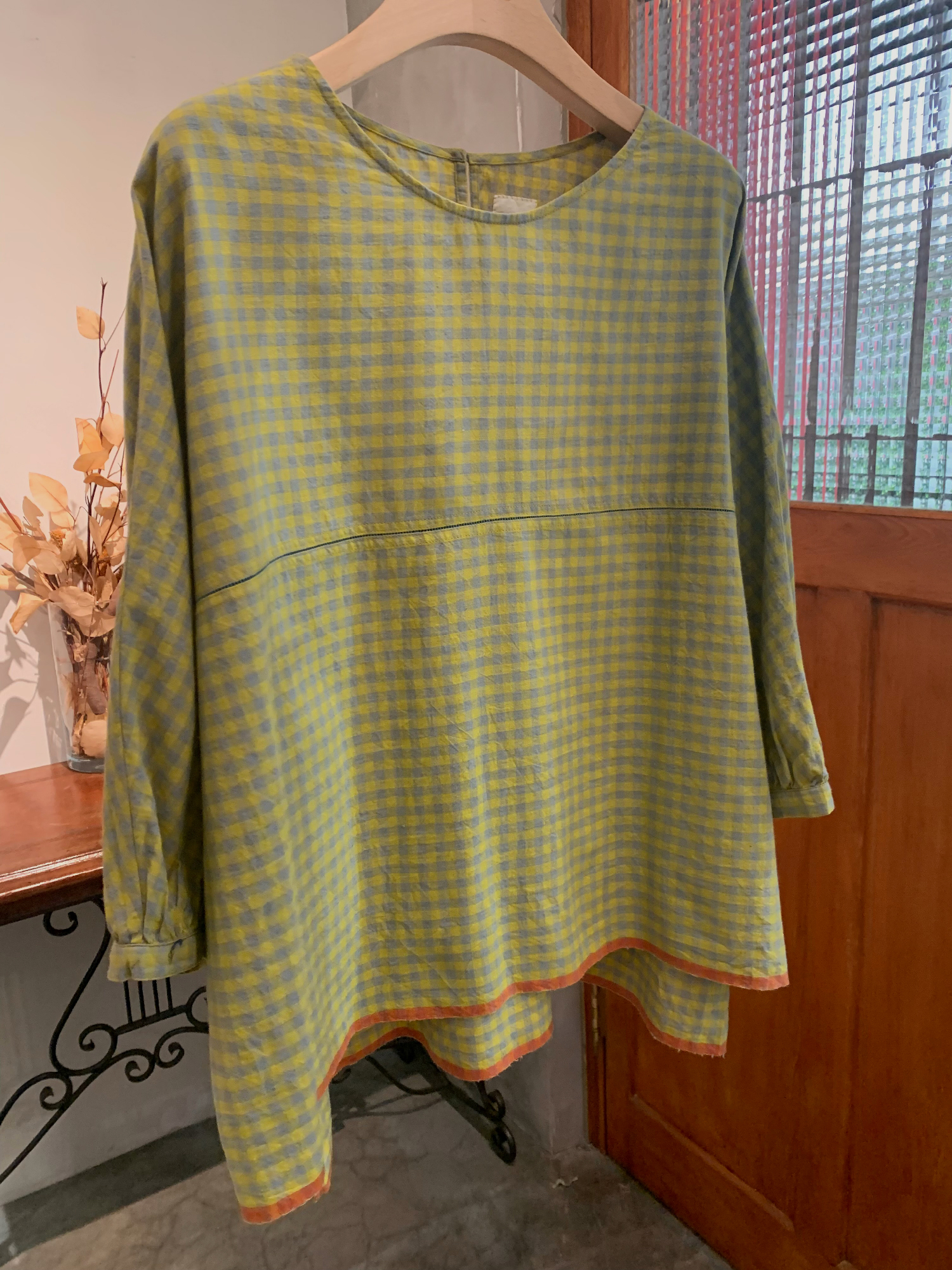 Bunai 手織棉  檸檬黃格上衣 100%cotton (HANDLOOM)