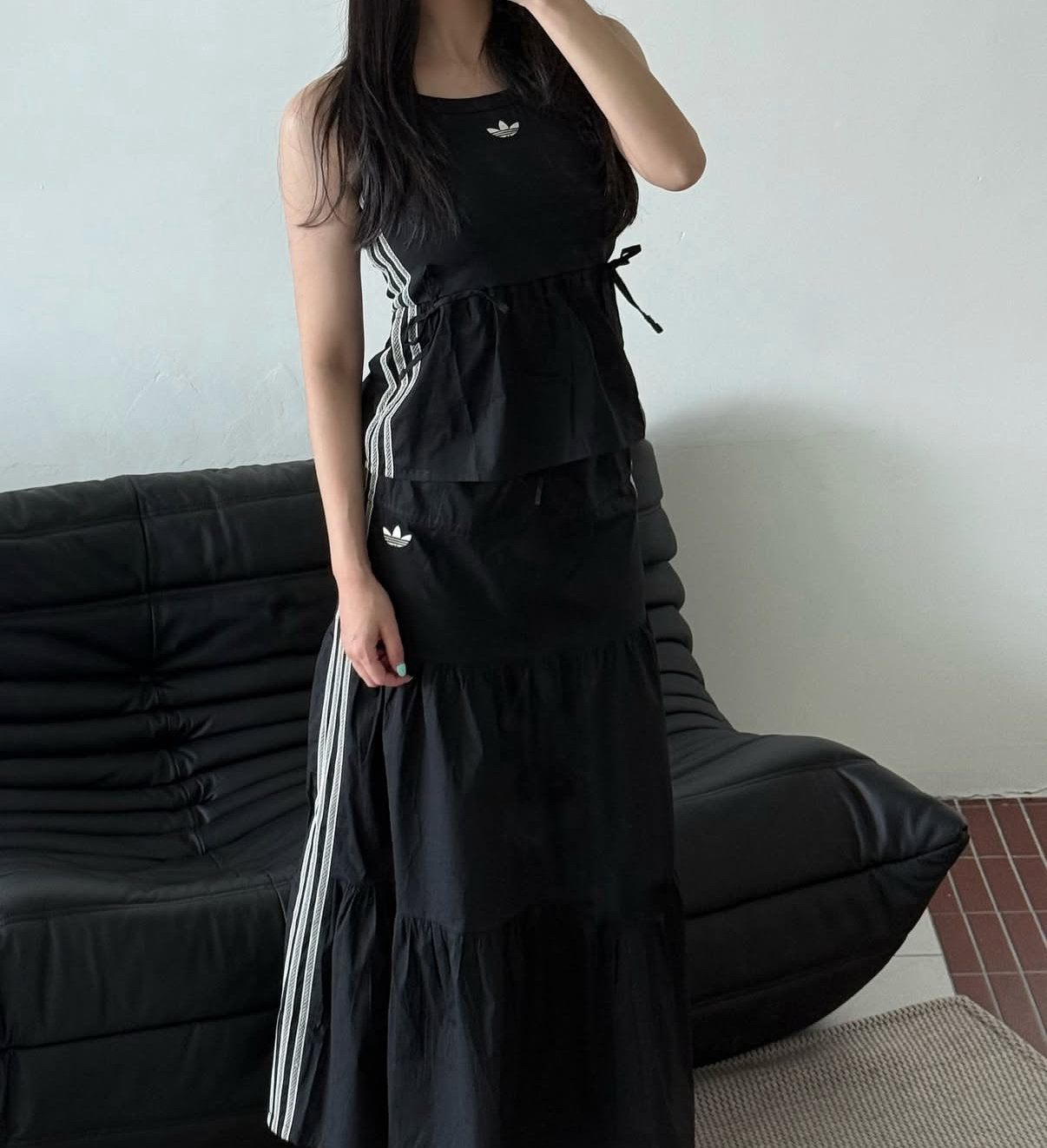 Adidas Summer Glow 黑白 黑色 編織 抽繩 背心 無袖 皺摺 長裙 套裝 女款 KC0764 KC0767/預購