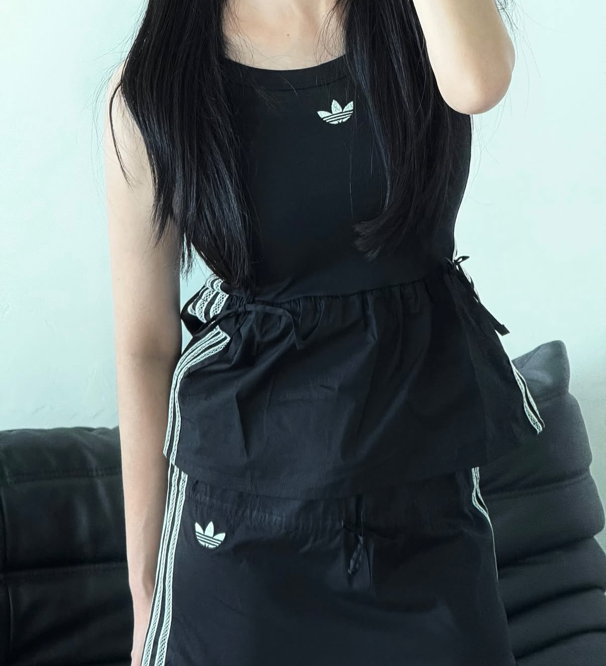 Adidas Summer Glow 黑白 黑色 編織 抽繩 背心 無袖 皺摺 長裙 套裝 女款 KC0764 KC0767/預購