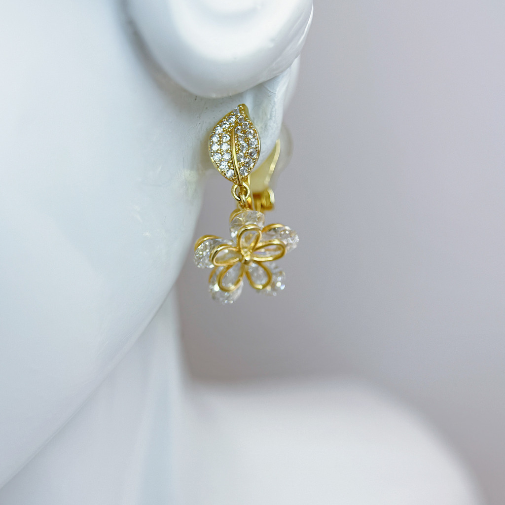 葉語花影金色耳夾