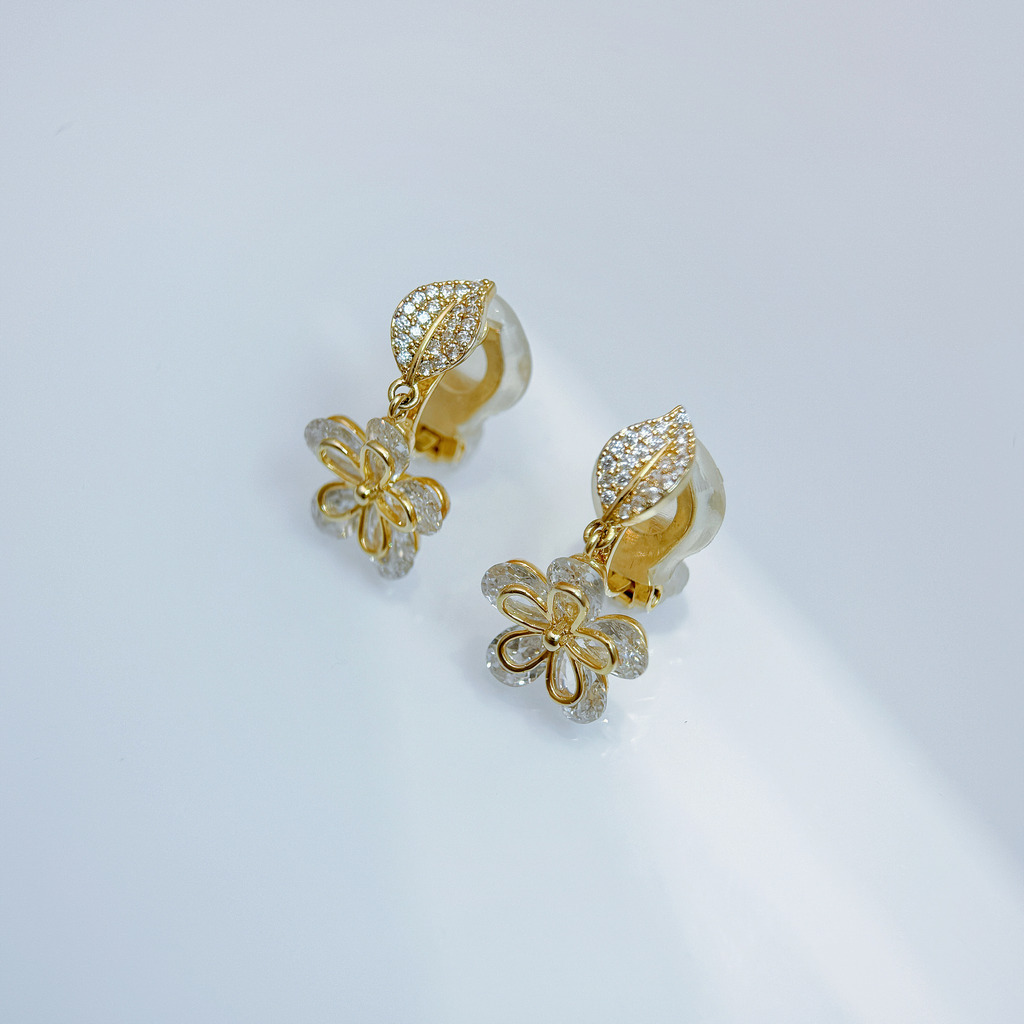 葉語花影金色耳夾