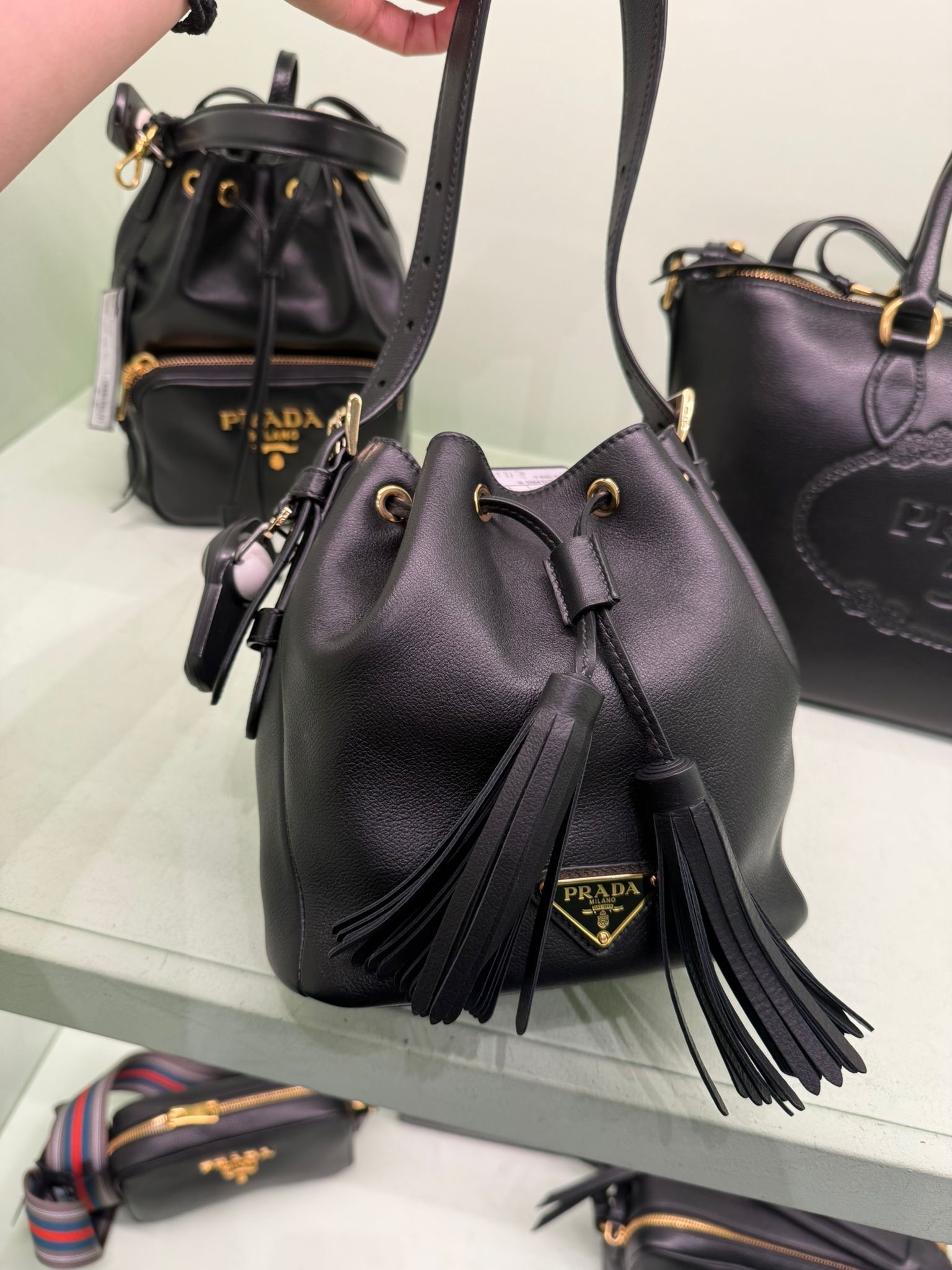 Prada Bag bucket crossbody bag Black 1BE079