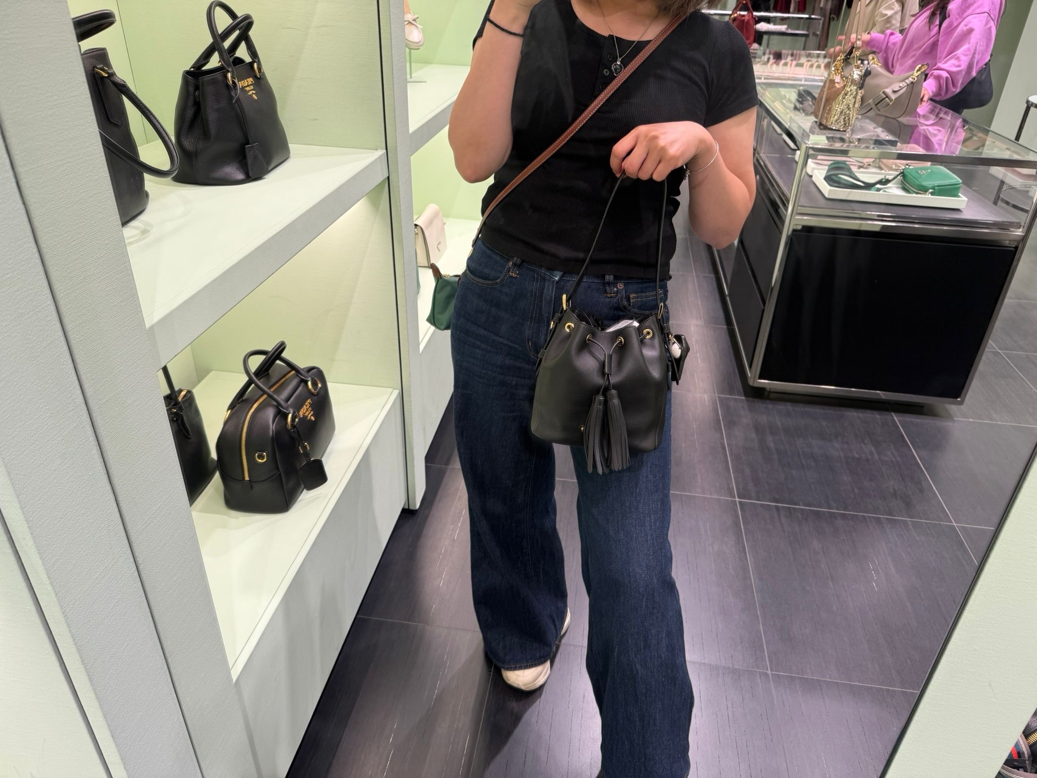 Prada Bag bucket crossbody bag Black 1BE079