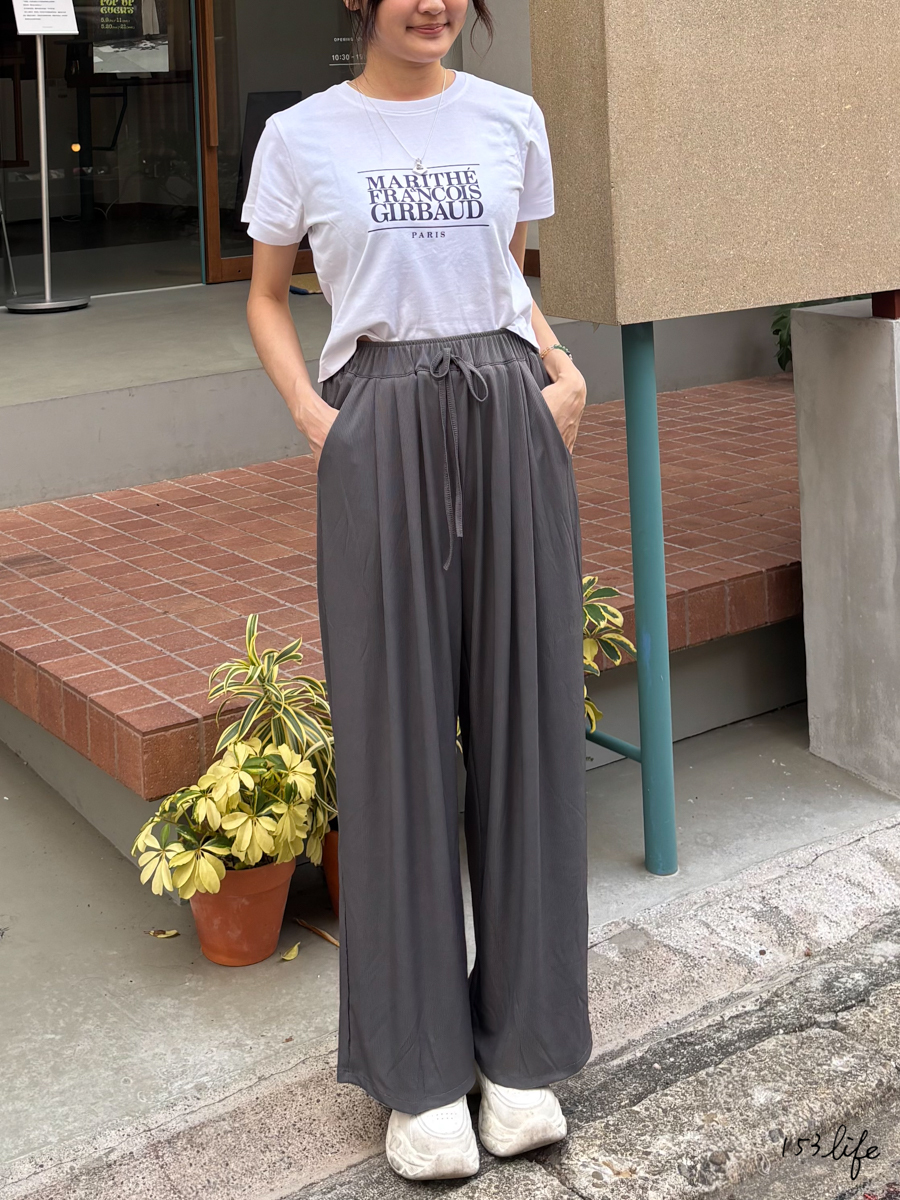 |現貨|2025新色!夏日小個子鬆緊寬鬆涼涼褲（灰色/杏色）