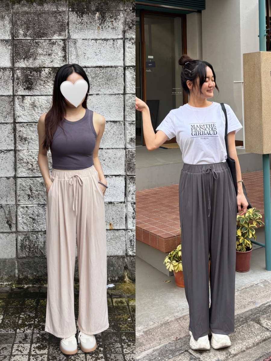 |現貨|2025新色!夏日小個子鬆緊寬鬆涼涼褲（灰色/杏色）