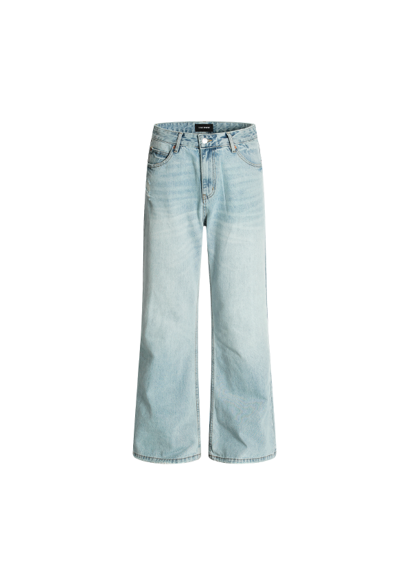 - SIMPLEACTION - 水洗磨白微喇設計闊腿牛仔褲