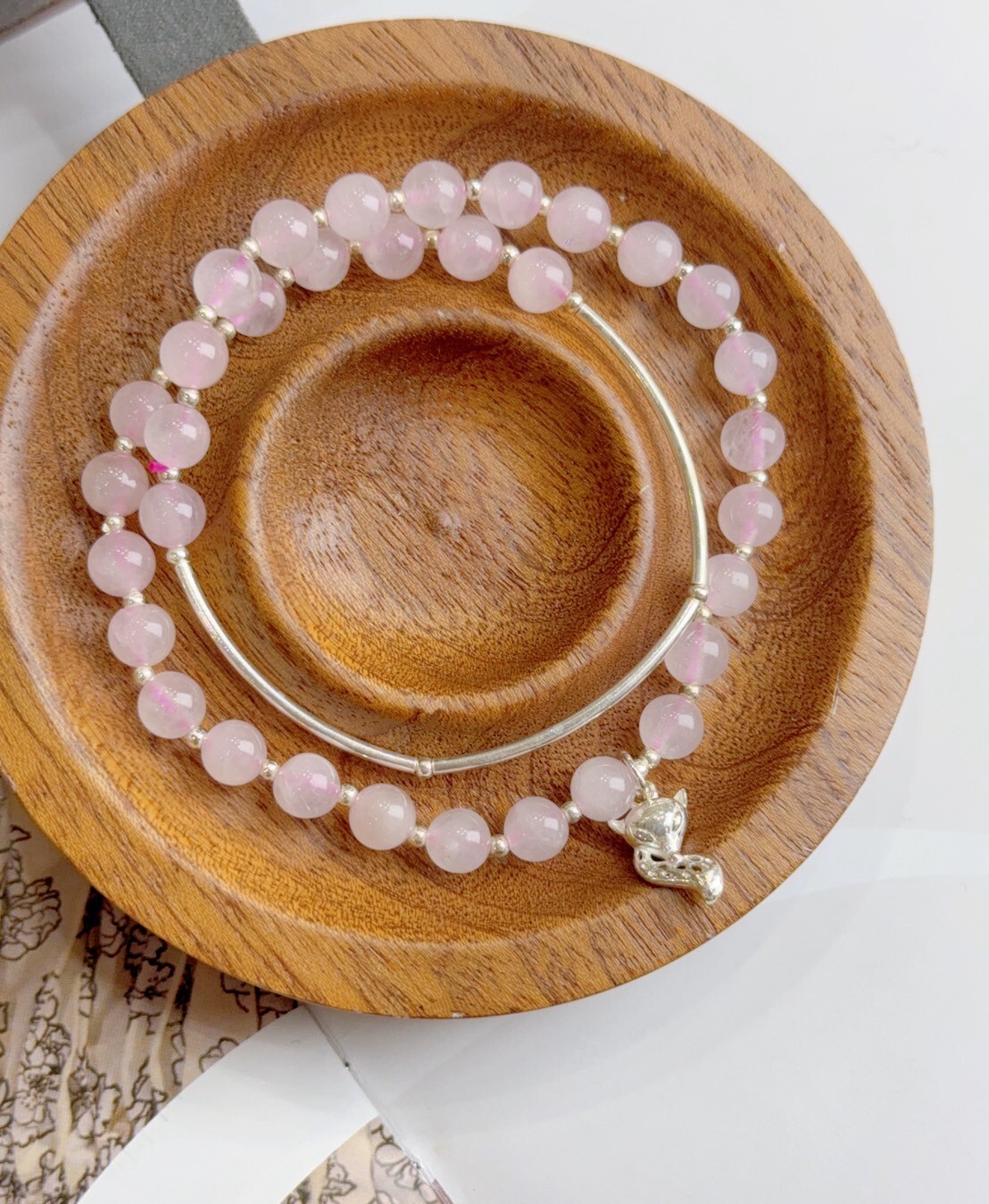 純銀狐仙/粉晶雙圈手鍊