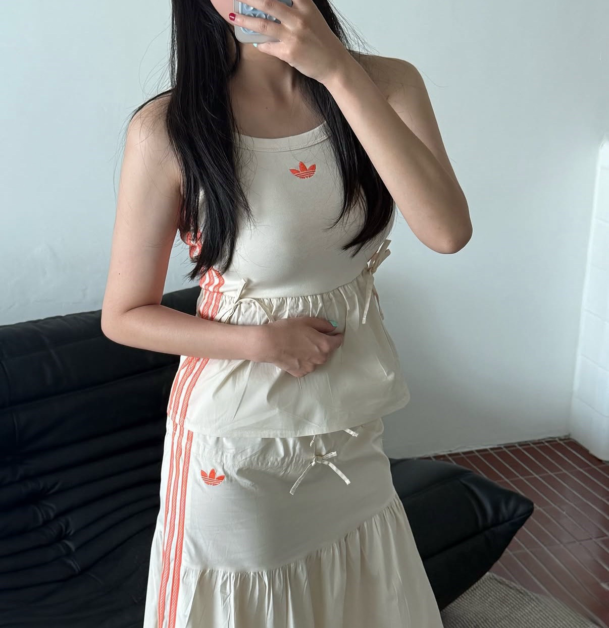 Adidas Summer Glow 奶油橘 螢光橘 編織 抽繩 背心 無袖 皺摺 長裙 套裝 女款 KC0765 KC0768/預購