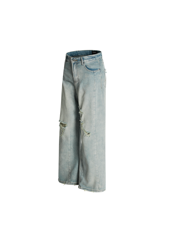 - SIMPLEACTION - 美式高街水洗破壞牛仔褲