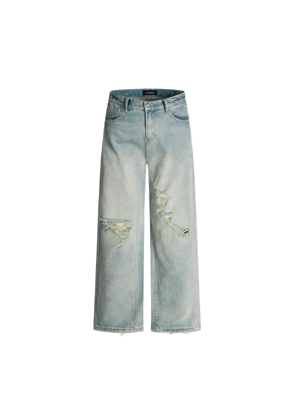 - SIMPLEACTION - 美式高街水洗破壞牛仔褲