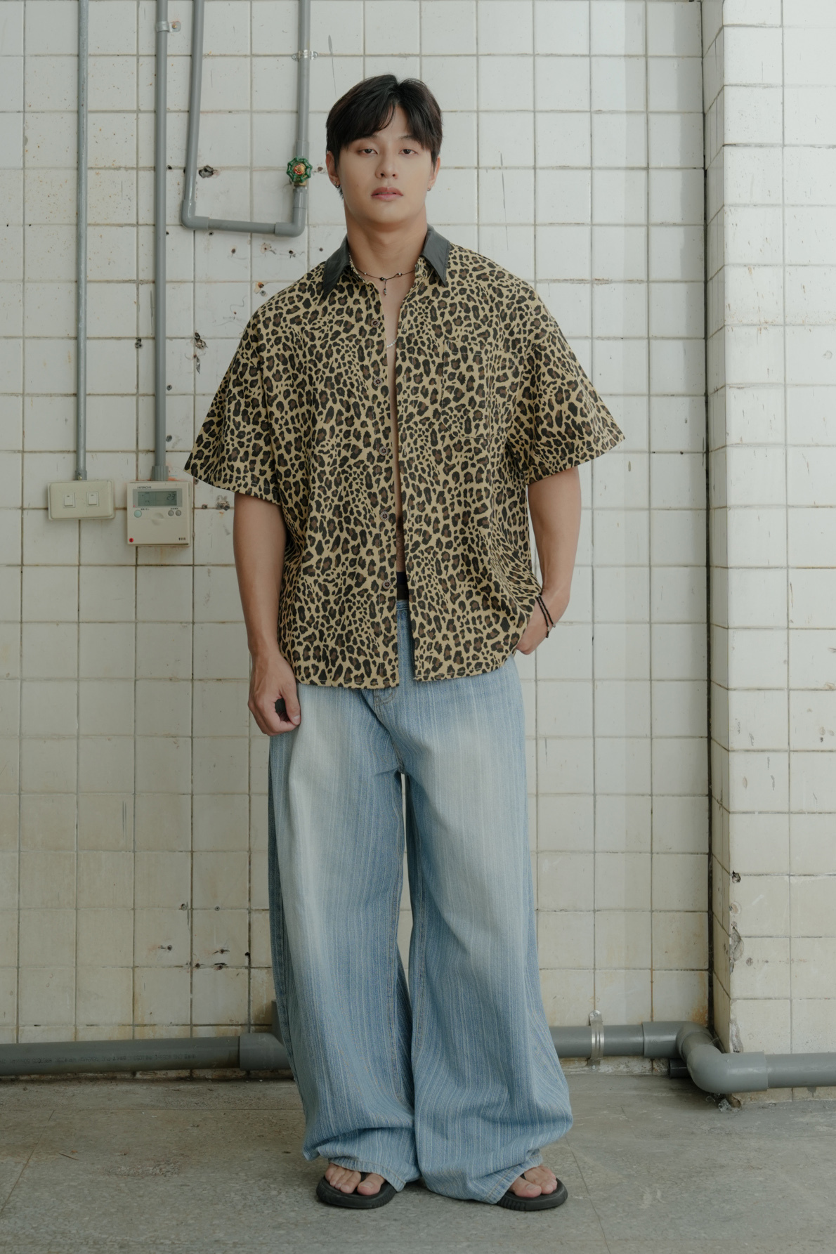 【Unisex】Leopard Print Short-Sleeve Shacket #襯衫