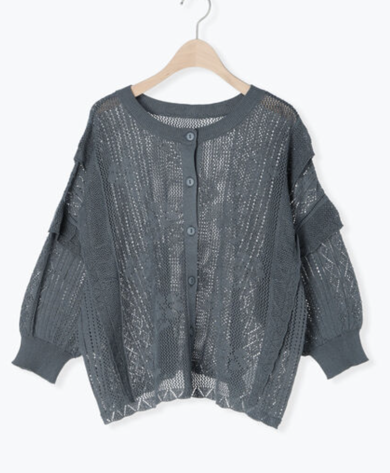 棉麻鏤空編織雙面穿針織開襟衫【日本直送】