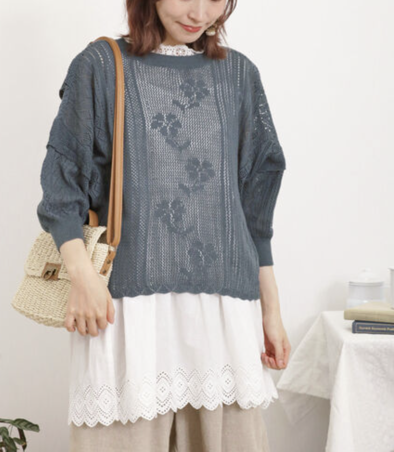 棉麻鏤空編織雙面穿針織開襟衫【日本直送】