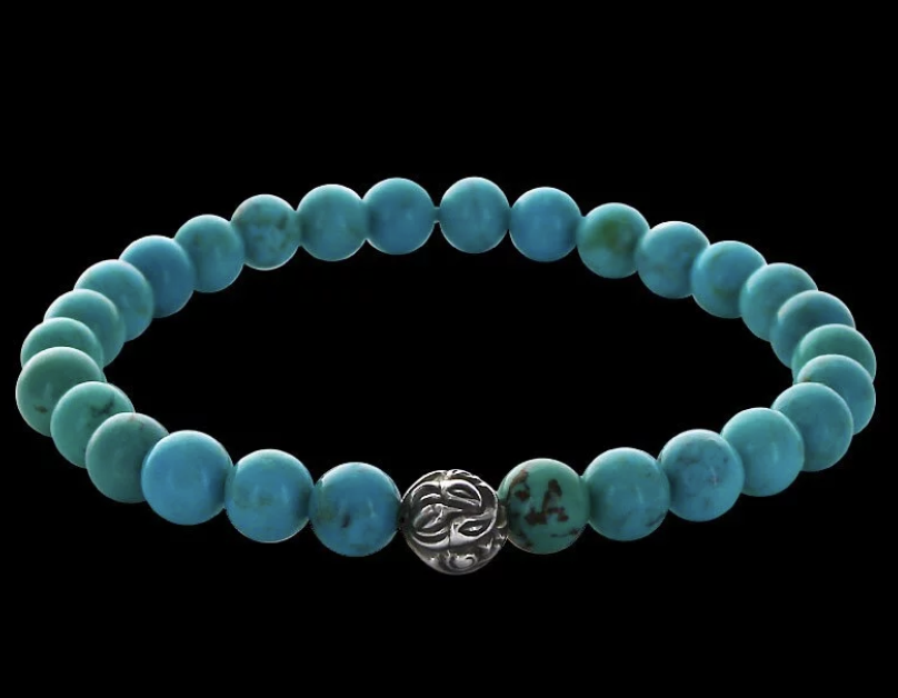 MF 6mm Stone Bracelet Silver W/ Embossed Nest Bead