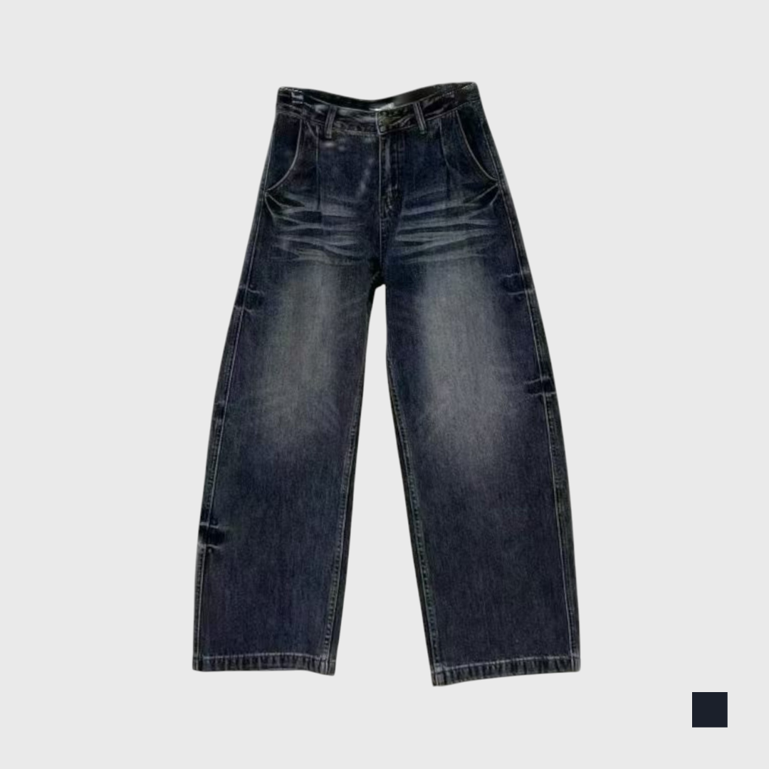 折位橫紋牛仔褲