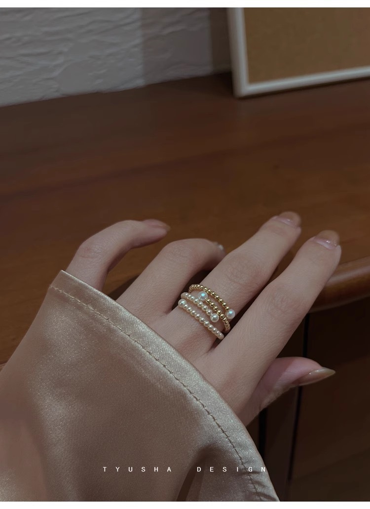 溫柔滿圈珍珠14K包金戒指