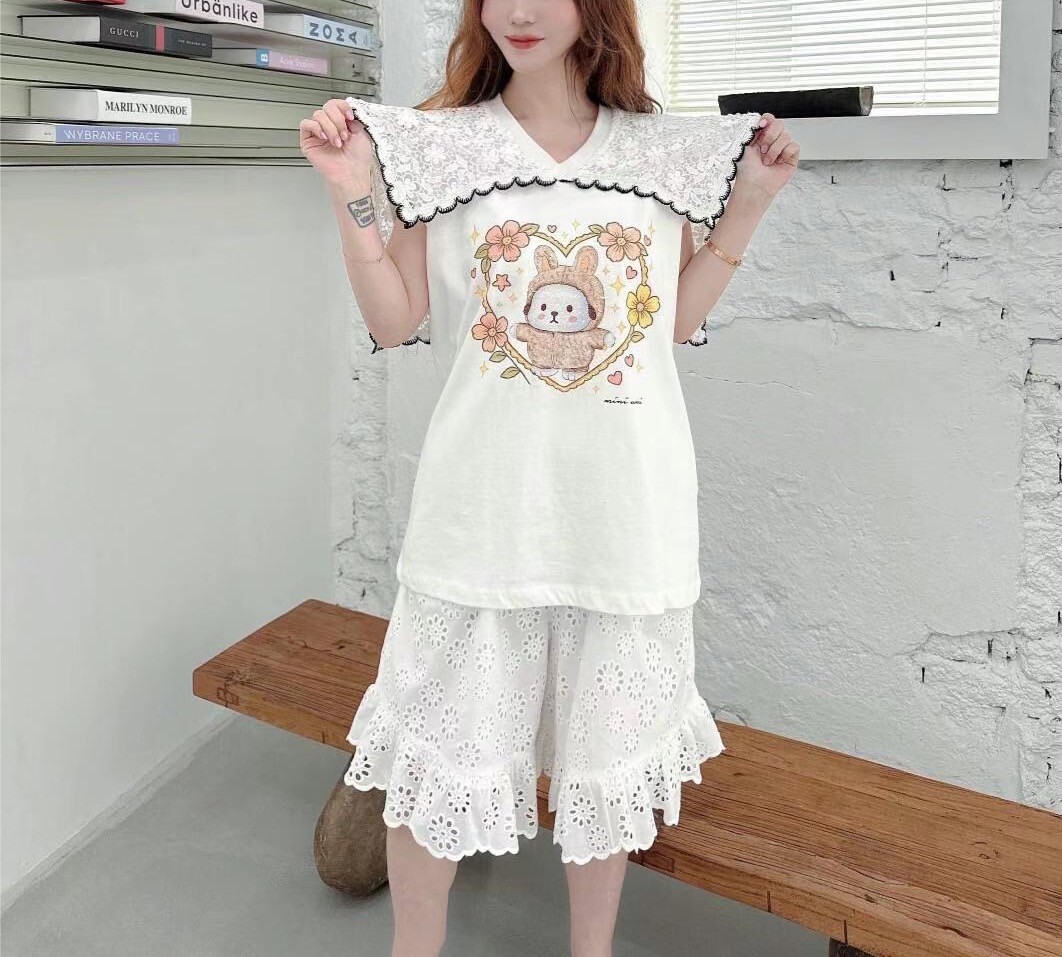 五分荷葉蕾絲褲