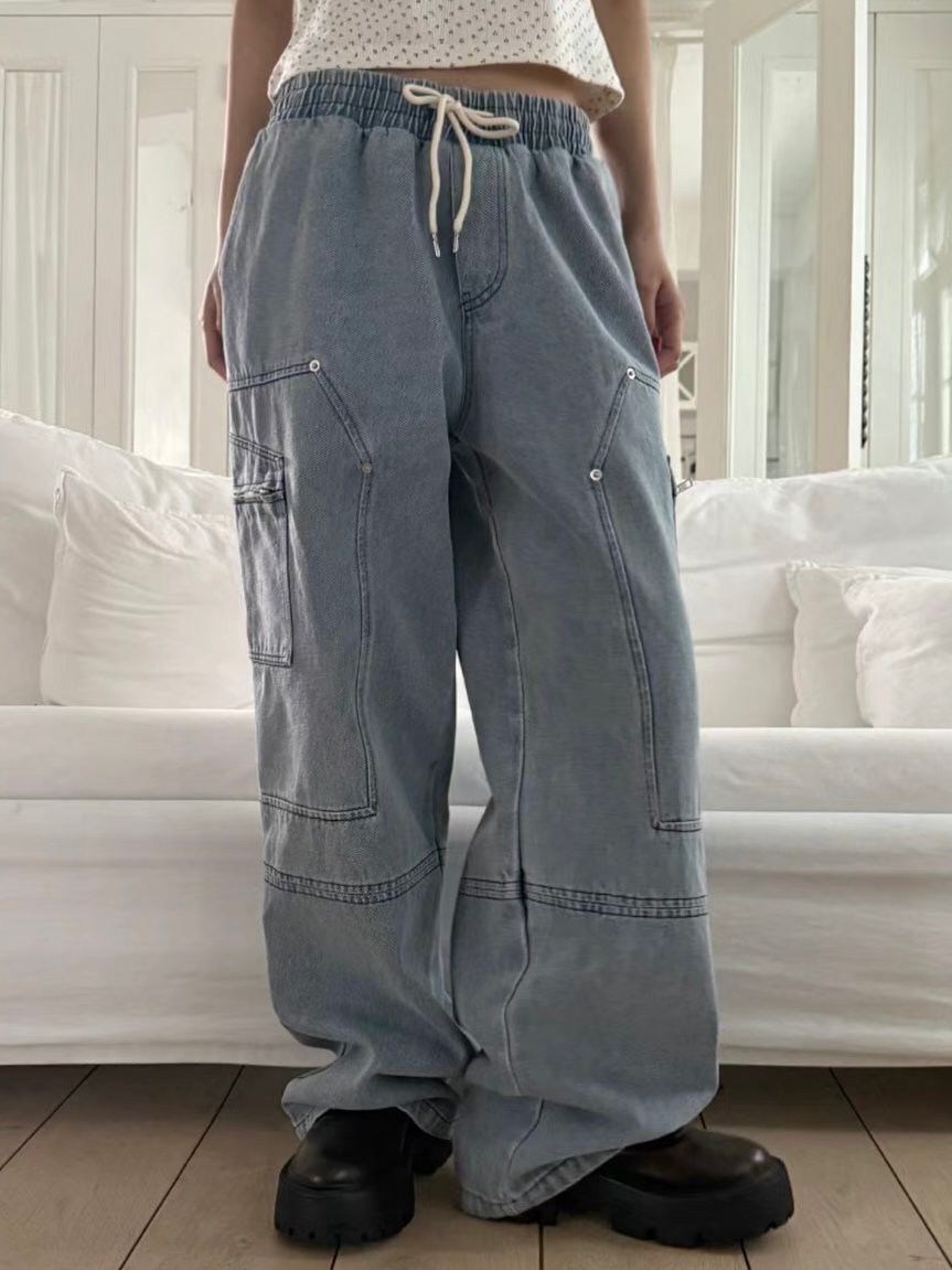 洗水淨色工裝鬆身褲 P3098