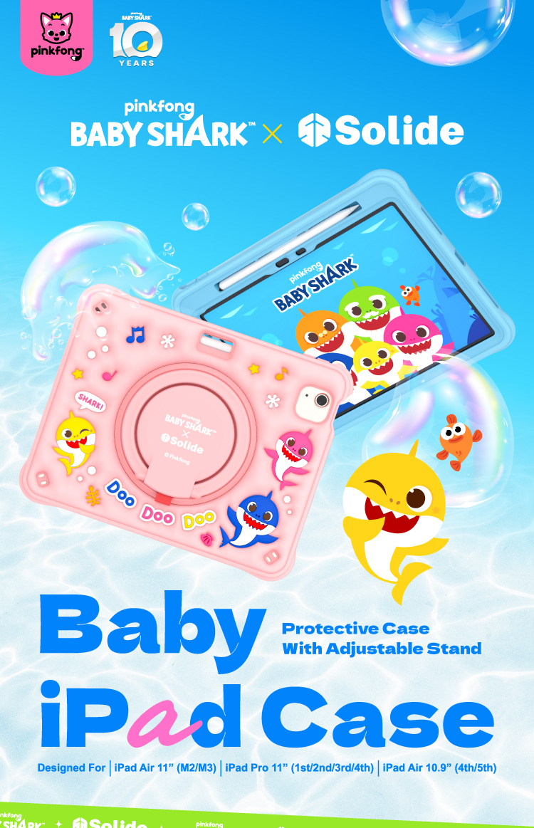 Solide 鯊魚寶寶 iPad Air 11 吋 (第 7 代，2025，M3) 多功能兒童平板保護殼, 黃色