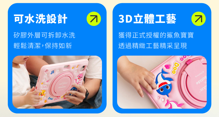 Solide 鯊魚寶寶 iPad Air 11 吋 (第 7 代，2025，M3) 多功能兒童平板保護殼, 黃色